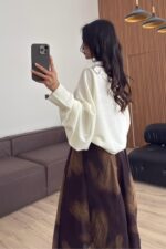 Bolerolu Boğazlı Sırtı Açık Bluz Ekru - Görsel 3