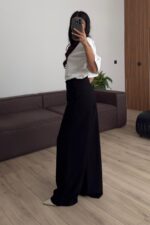 Beli Drapeli Kumaş Pantolon Siyah - Görsel 4