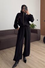 Beli Ayarlanabilir Hırka Şalvar Pantolon Takım Siyah