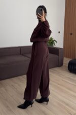Beli Ayarlanabilir Hırka Şalvar Pantolon Takım Kahverengi - Görsel 4