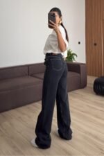 Çapraz Kemerli Wide Leg Füme Jean - Görsel 4