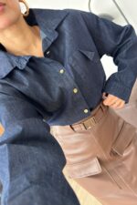 Gold Düğmeli Denim Lacivert Gömlek - Görsel 2
