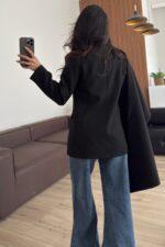 Tasarım Şallı Blazer Ceket Siyah - Görsel 3