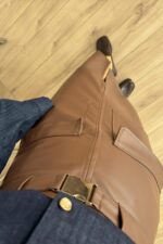 Beli Kemerli Önü Yırtmaçlı Deri Etek Taba - Görsel 3