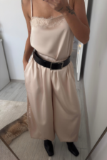 Paçası Lastikli Saten Şalvar Pantolon Taş - Görsel 2