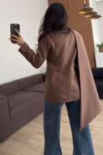 Tasarım Şallı Blazer Ceket Vizon - Görsel 3