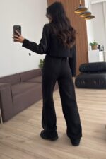 Kısa Ceket Şeritli Eşofman Takım Siyah - Görsel 4