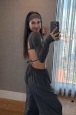 Divya Bandana Detaylı Crop Eşofman Takım Antrasit - Görsel 4