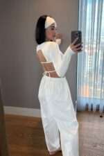 Divya Bandana Detaylı Crop Eşofman Takım Beyaz - Görsel 4