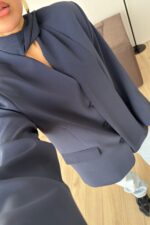 Kuşaklı V Yaka Ceket Lacivert - Görsel 3