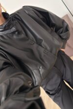 Düğmeli Yumuşak Deri Ceket Siyah - Görsel 3