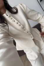 Çok düğmeli Belden Oturtmalı Takım Krem - Görsel 3