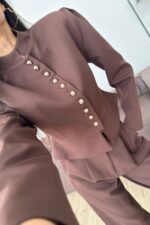 Çok düğmeli Belden Oturtmalı Takım Kahverengi - Görsel 3