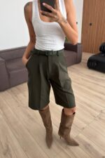 Kemerli Bermuda Şort Haki - Görsel 2