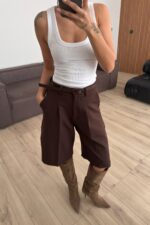 Kemerli Bermuda Şort Kahverengi - Görsel 2