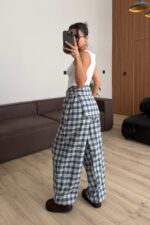 Ekoseli İki Parça Pantolon Mavi - Görsel 3