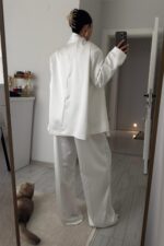 Pinterest Şallı Saten Takım Beyaz - Görsel 7