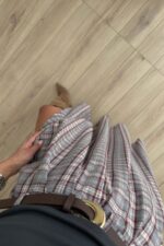 Kemerli Yırtmaçlı Ekose Etek Gri - Görsel 3