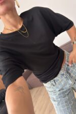 Kol Altı Pileli Tişört Siyah - Görsel 2
