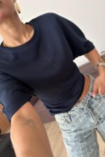 Kol Altı Pileli Tişört Lacivert - Görsel 2