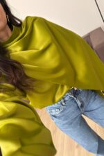 Cool Şallı Saten Gömlek Fıstık Yeşili - Görsel 2