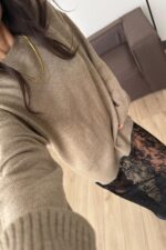 Dantel Detaylı Triko Elbise Vizon - Görsel 3