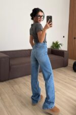 Çapraz Kemerli Wide Leg Mavi Jean - Görsel 4