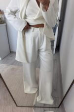 Belden Oturtmalı Fularlı Blazer Takım Ekru - Görsel 5