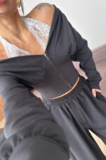 İçi Dantel Bralet Eşofman Takım Siyah - Görsel 3