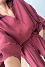 Tensel Gömlek Pantolon Takım Bordo - Görsel 2
