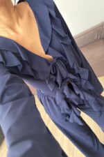 Önü Fırfırlı Kolları Volanlı Pantolon Takım Lacivert - Görsel 3