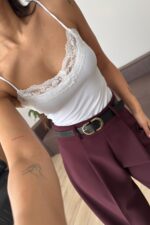 Askılı Güpür Detaylı Bodysuit Beyaz - Görsel 2