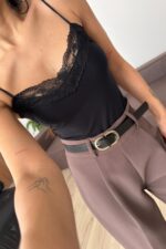 Askılı Güpür Detaylı Bodysuit Siyah - Görsel 2