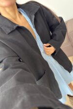 Fermuarlı Önü Cepli Kot Ceket Siyah - Görsel 2