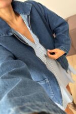 Fermuarlı Önü Cepli Kot Ceket Lacivert - Görsel 2