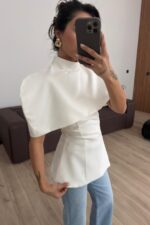 İkili Polerolu Straplez Bluz Beyaz - Görsel 2