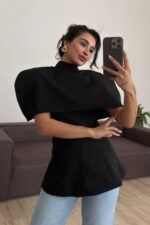 İkili Polerolu Straplez Bluz Siyah