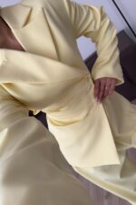 Drapeli Beli Bağlamalı Şalvar Takım Sarı - Görsel 3