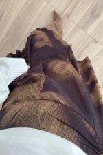 Desenli Büzgülü Şifon Etek Kahverengi - Görsel 3