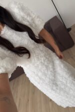 Güllü Kısa Kollu Elbise Beyaz - Görsel 3