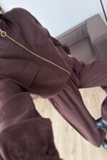 Beli Ayarlanabilir Hırka Şalvar Pantolon Takım Kahverengi - Görsel 3