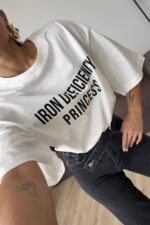 Oversize Önü Baskılı Tişört Beyaz - Görsel 3