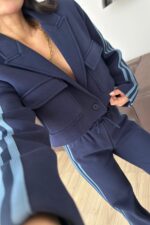 Kısa Ceket Şeritli Eşofman Takım Lacivert - Görsel 3