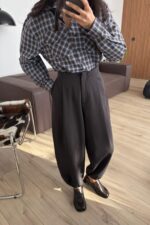 Paçası Lastikli Şalvar Pantolon Koyu Kahve - Görsel 2