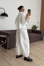 Paçası Lastikli Pantolon Gömlek Takım Beyaz - Görsel 5