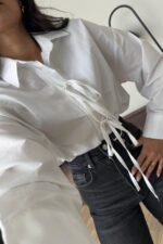 Önü Bağlamalı Poplin Gömlek Beyaz - Görsel 3