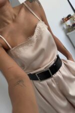 Askılı Dantel Detaylı Saten Bluz Taş - Görsel 2