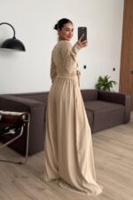 Kruvaze Yaka Bağlamalı Crep Pantolon Takım Taş - Görsel 3