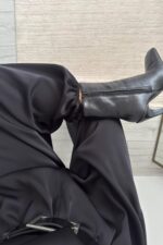 Paçası Lastikli Saten Şalvar Pantolon Siyah - Görsel 3