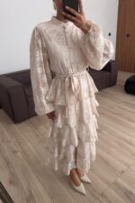 Kat Kat Volanlı Tül Elbise Bej - Görsel 2